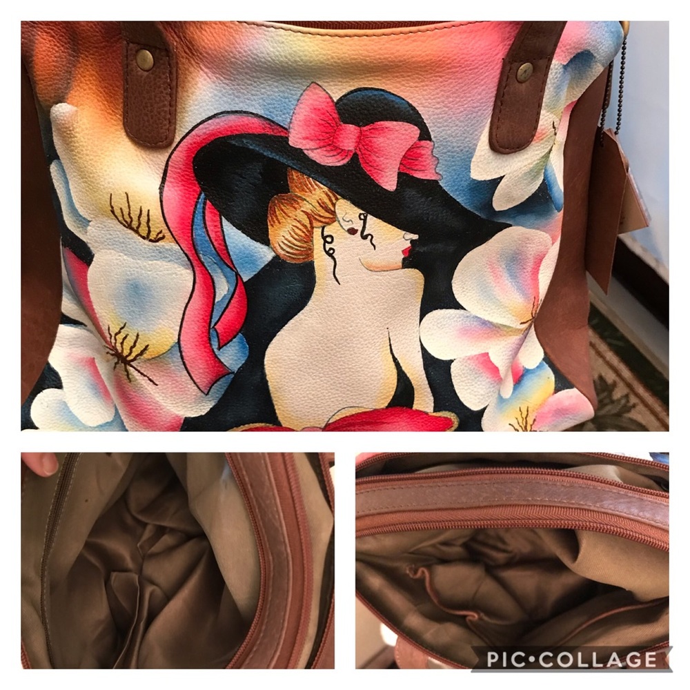 Sukriti Leather Painted elegant lady with hat Crossbody Bag with removable strap - Picture 11 of 12
